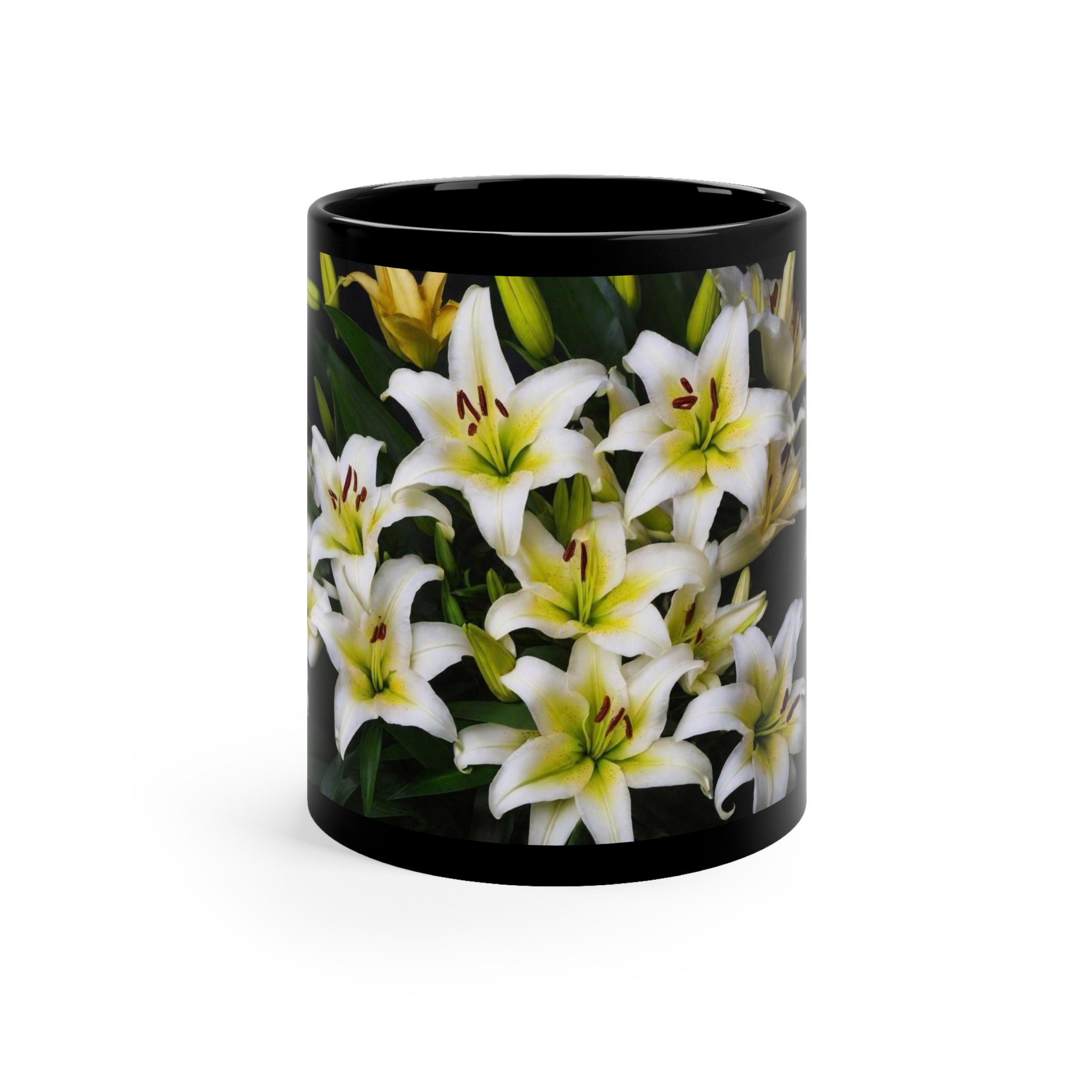 Black Coffee Mug Of Lilies