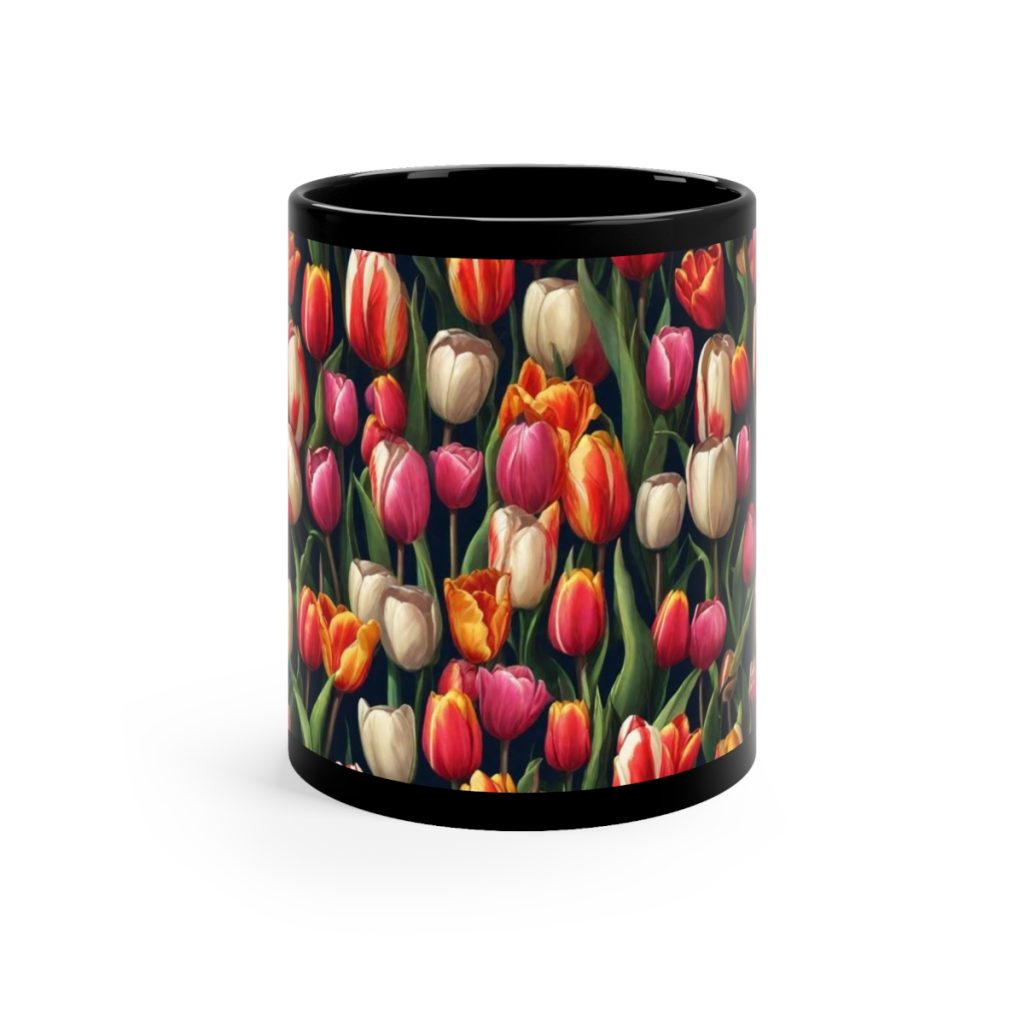 Tulips On Black Coffee Cup